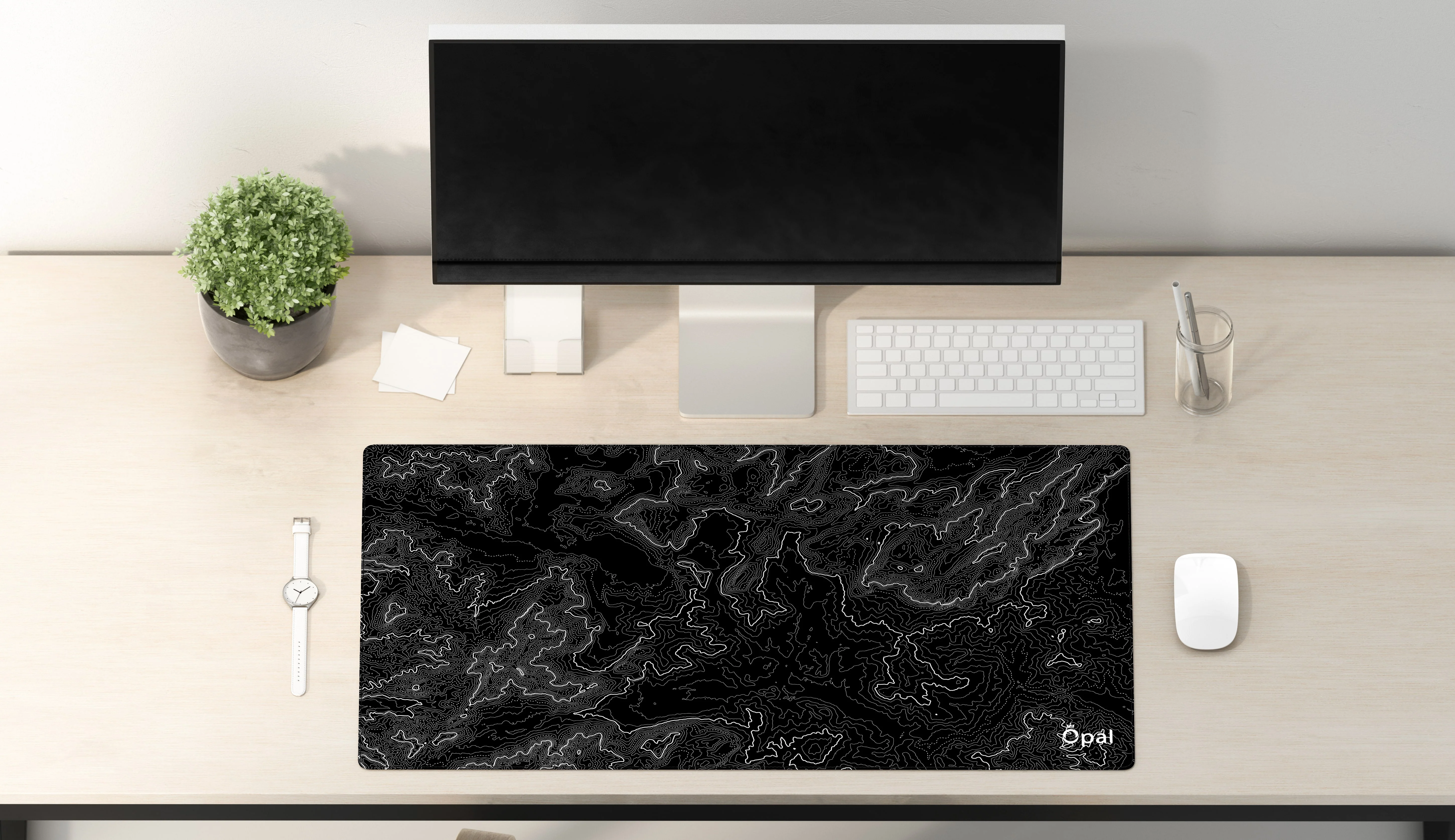 Topographic Black & White Monochrome DESK PAD - Image 3